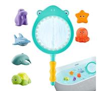 Bath Toys, 6-Piece Floating Animal Water Set, Interactive Catching Game with Fishing Net, Fun Educational Toddler Bath Time Toy, for Kids, Bathing, Playtime, Bathroom, Gift