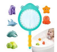 Bath Toys, set di 6 giocattoli acquatici animali, gioco interattivo con rete di pescaggio, design compatto, ideale per attività , ragazzi, ragazze, bambini