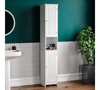 Bath Vida Liano, mobiletto da Bagno con Ante a persiana, armadietto Alto, Bianco