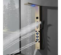 Bathfinesse Torre doccia dorata, sistema di pannelli doccia per bagno con grande area corpo getto massaggio, apparecchi doccia con display della temperatura, getti del corpo regolabili, doccetta a