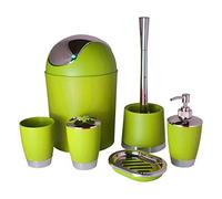 Bathlux, set di accessori da bagno con design moderno, 6 pezzi, spazzolino per WC, pattumiera, portasapone, portaspazzolino, dispenser per sapone, tazza per risciacquo Green