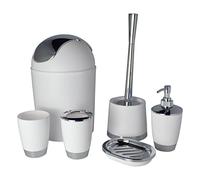 Bathlux, set di accessori da bagno con design moderno, 6 pezzi, spazzolino per WC, pattumiera, portasapone, portaspazzolino, dispenser per sapone, tazza per risciacquo White