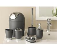 Bathlux, set di accessori da bagno con design moderno, 6 pezzi, spazzolino per WC, pattumiera, portasapone, portaspazzolino, dispenser per sapone, tazza per risciacquo Grey