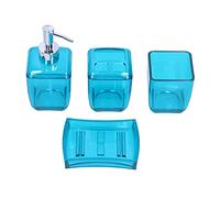 Bathroom Accessory Set 4PCS Soap Dispenser Toothbrush Holder Soap Dish Lotion Dispenser Modern Stylish Bathroom Organizer Storage Kit for Home Hotel Bathroom Decor Blue
