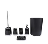 Bathroom Accessory Set | 6 - Piece PP Trash Can/Toilet Brush/Liquid Soap Container | Contemporary Minimalist Design for Home & Guest Bathrooms