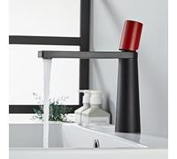 Bathroom Basin Mixer Taps 1 Hole Single Handle Vanity Tap, Brass Mixer Tap Bathroom Sink,Black+Red