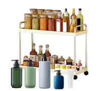 Bathroom Counter Organizer - 2 Tier Oil Bottle Stand for Makeup Station, Desk, Dorm, Closet, Vanity, Coffee Bar, Pantry, Kitchen with Space Saving Storage, Multifunction Rack, Metal Frame Design
