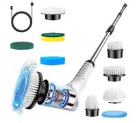 Bathroom Electric Scrubber For Cleaning - Shower Scrubber With Replaceable Brush Heads | Retractable Handle Cordless Cleaner Tools Scrubbing For Household Janitorial Staff Toilet Garage Tile Apartment