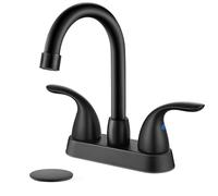 Bathroom Faucet Central Set Deck Mounted Double Handle 360° Swivel Spout with Water Supply Hoses and Pop Up Drain