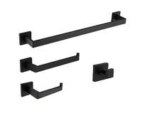 Bathroom Hardware Set Gunmetal Towel Rack Toilet Paper Holder Robe Hook Wall Mounted Towel Ring 4 Piece Black Accessories Kit.