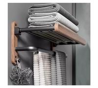 Bathroom Lavatory Towel Rack Wall Mounted with Double Towel Rustic Wooden Towel Holder with Metal Shelf 23.6" Foldable Towel Hanger Rustproof Hardware Organizer Farmhouse Rack for Hanging Tow