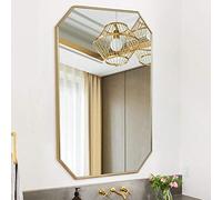 Bathroom mirror Specchio da Parete a Specchio per Bagno, Specchi per Trucco Ottagonale, Specchio Decorativo per Ingresso Soggiorno Camera da Letto, Moderna in Metallo Nordico, Nero/Oro (60 × 80 cm)