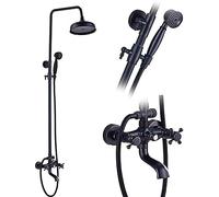 Bathroom Rainfall Shower Mixer Faucet Dual Handle Bath Shower Set Black Brass 8" Showerhead Shower Faucet System with Handshower(Black Bronze B)