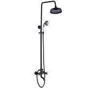 Bathroom Rainfall Shower Mixer Faucet Dual Handle Bath Shower Set Black Brass 8" Showerhead Shower Faucet System with Handshower(Black Bronze a)