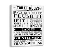 Bathroom Rules Art Print on Canvas, Funny Rustic Sign with Wood Frame, Farmhouse Humor Wall Decor for Toilet, Laundry Room, Home Gift(Unframed,16x24inch(40x60cm))