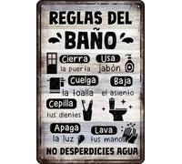 Bathroom Rules, Closing The Door, Using Soap, Hanging Towels, Putting Do-Wn The Toilet Seat, Brushing Teeth Cartello In Metallo Targa In Metallo Vintage Targhe In Latta Per Casa Pub 20X30Cm
