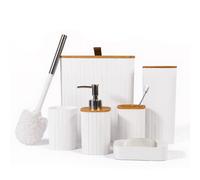 Bathroom, set da 6 pezzi, in bambù Lid Trash Can/Toilet Brush/Soap Dispenser/Toothbrush Holder/Cup/Soap Box Modern and Simple Bathroom Combination