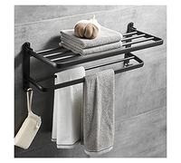 Bathroom Shelf Bathroom Towel Rack 23.6 Inches Foldable Wall Mounted Double Towel Holder Bathroom Accessories No Drilling with Two Towel Floating Shelves
