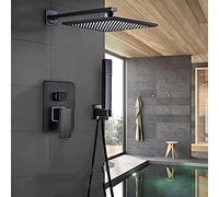 Bathroom Shower Faucet Set Matt Black Shower Head with Shower Hand Spray Hot And Cold Water Mixer Bath Taps-8 inch,Shower Faucet Kit(16 inch)