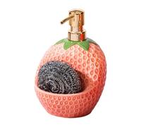 Bathroom Soap Dispenser - Ceramic, 20 Oz Refillable Lotion Bottle, Strawberry Shape Pump | Hand Wash Container With Sponge Holder For Kitchen Sink, Shower, Countertop, Conditioner Storage Use