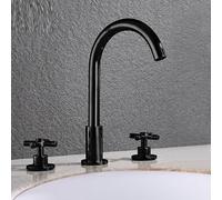 Bathroom Split Three-Hole Basin Faucet washbasin Double Handle Hot And Cold Water Faucet Black, Cross Handwheel Black Large Curve