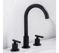 Bathroom Split Three-Hole Basin Faucet washbasin Double Handle Hot And Cold Water Faucet Black, Slotted Handwheel Black Large Curved Model
