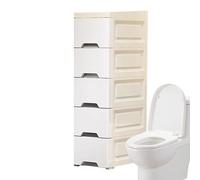 Bathroom Storage Cabinet, Narrow Kitchen Organizer, 5 Tier Drawer Unit with Casters, 7.09x11.81x31.5 Inches, Vertical Shelf System, for Apartment, Hotel, Rental, Restaurant, Business, Bathroom