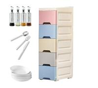 Bathroom Storage Cabinet, Narrow Kitchen Organizer, 5 Tier Drawer Unit with Casters, 7.09x11.81x31.5 Inches, Vertical Shelf System, for Apartment, Hotel, Rental, Restaurant, Business, Bathroom