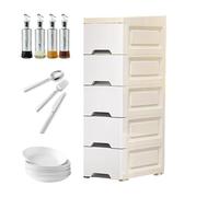 Bathroom Storage Cabinet, Narrow Kitchen Organizer, 5 Tier Drawer Unit with Casters, 7.09x11.81x31.5 Inches, Vertical Shelf System, for Apartment, Hotel, Rental, Restaurant, Business, Bathroom