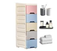 Bathroom Storage Cabinet, Standing Organizer with Casters, 5-Tier Vertical Drawer Design and Space-Saving Shelf Unit for Small Spaces, Hotel, Apartment, Kitchen, White and Mixed Colored