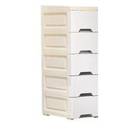 Bathroom Storage Cabinet, Standing Organizer with Casters, 5-Tier Vertical Drawer Design and Space-Saving Shelf Unit for Small Spaces, Hotel, Apartment, Kitchen, White and Mixed Colored