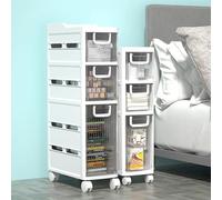 Bathroom Storage Shelf for Small Spaces 2 Tier Narrow Toilet Paper Cabinet with Little Shelf for Bedroom 16 cm Width (4 Tier Option)