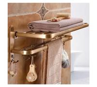 Bathroom Towel Rack Wall Mounted Towel Holder Bar Foldable Towel Shelf with Movable Towel Hooks Rustproof Aluminium Bath Kitchen Towel Holder Brushed Bronze Finish Towel Hanger Hardware Accesso
