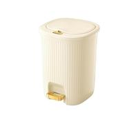 Bathroom Trash Can with Lid, Narrow Plastic Garbage Bin with Pressure Strip and Gold Pedal for Living Room, Bedroom, Office, Kitchen(White,Large)