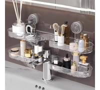 Bathroom Wall Shelf - PET/PTU 41x11cm | Small Bookcase Book Shelf with Suction Cup Mount, Compact Storage, Organizer Over Faucet Rack, Compact Display Float Shelves | Kitchen Toilet Dorm Hotel