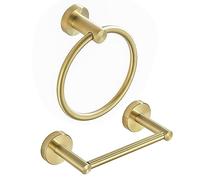 BATHSIR Portasciugamani in oro spazzolato Porta asciugamani da bagno Set da 2 pezzi Set da bagno Hardware asciugamano anello porta rotolo di fazzoletti porta carta igienica accessori da bagno in oro Set montaggio a parete in acciaio inossidabile
