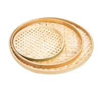 BATHVEVE 3 pezzi Vassoi Intrecciati Mano in Bamboo Naturale Contenitori Multiuso con Setaccio per Pane e Snack Organizer Casa Pratico ed Elegante