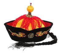 BATHVEVE Cappello Dell'imperatore Cinese per Cosplay Leggero e Resistente in Cartone con Treccia Stile Antico Adatto per Festa di Primavera e Spettacoli Tradizionali