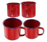 BATHVEVE Set 4 Tazze Smaltate Rosse da 120ml per Casa e Ufficio, Semplici ed Eleganti, Facili da Pulire, per Tè, Caffè e Bevande Calde