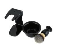 BATHVEVE Set Rasatura Uomo Pennello da Barba in Nylon e Plastica, Leggero e Facile da Riporre, Supporto e Ciotola per Uso Domestico Colore Nero