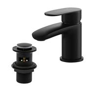 BATHWEST 9492X - Miscelatore per lavabo con scarico, in ottone, moderno, con piletta di scarico, 9492X (nero, piccolo)
