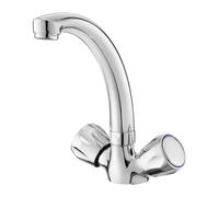 BATHWEST Rubinetto compatto per lavello da cucina, doppio pomello, girevole a 360°, in ottone massiccio cromato, rubinetto moderno 1027