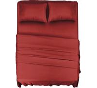 Batik - Completo Lenzuola Matrimoniale in Microfibra Spazzolata | 4 Pezzi: Lenzuolo con Angoli 170x200+25, Lenzuolo Piano, 2 Federe 50x80 | Morbido, Traspirante, Anti Piega - Bordeaux