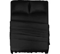 Batik Completo Lenzuola Matrimoniale in Microfibra Spazzolata | 4 Pezzi: Lenzuolo con Angoli 170x200+25, Lenzuolo Piano, 2 Federe 50x80 | Morbido, Traspirante, Anti Piega - Nero