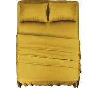 Batik Completo Lenzuola Matrimoniale in Microfibra Spazzolata | 4 Pezzi: Lenzuolo con Angoli 170x200+25, Lenzuolo Piano, 2 Federe 50x80 | Morbido, Traspirante, Anti Piega - Senape