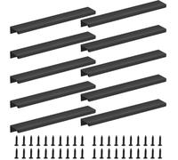 BATINO 10Pz Maniglie per Mobili Nascoste Nere, Maniglie per Mobili da 200 Mm Nere con 16 Viti Per Mobili da Cucina per Camera da Letto, Guardaroba, Maniglie per Porte Nascoste in Alluminio