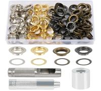 BATINO Set di 120 Occhielli Metallici, Occhiello 14mm Diametro Interno, Occhielli per Set con Utensili per La Punzonatura, Occhielli per Tende, Tessuti, Telo, Teloni (Quattro Colori)