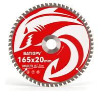 BATIOPV Lama per Sega Circolare 165 x 20 mm - Multi Materiale per Metallo (acciaio dolce, ferro, alluminio, tubi metallici), Legno e Plastica - 60 Denti TCT - Compatibile con Bosch, Makita, DeWalt