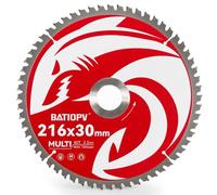 BATIOPV Lama per Sega Circolare 216 x 20 mm - Multi Materiale per Metallo (acciaio dolce, ferro, alluminio, tubi metallici), Legno e Plastica - 60 Denti TCT - Compatibile con Bosch, Makita, DeWalt