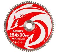 BATIOPV Lama per Sega Circolare 254 x 30 mm - Multi Materiale per Metallo (acciaio dolce, ferro, alluminio, tubi metallici), Legno e Plastica - 80 Denti TCT - Compatibile con Bosch, Makita, DeWalt